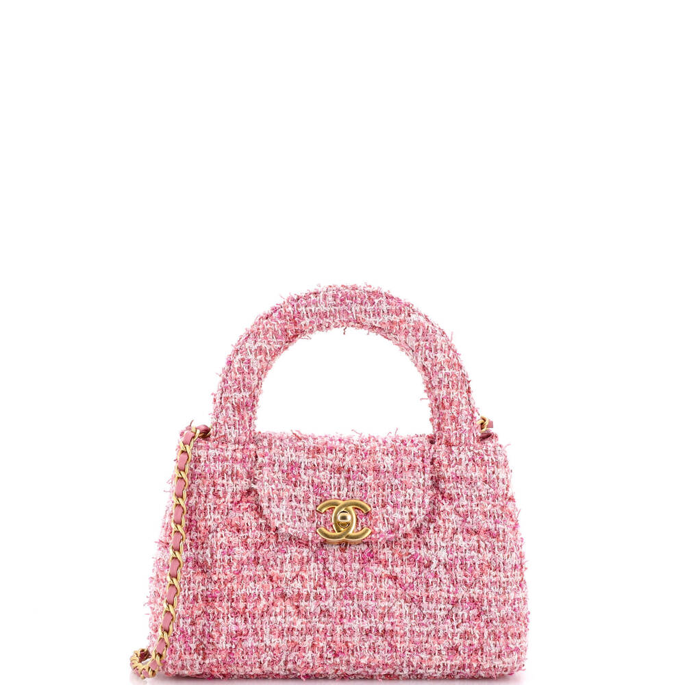 Chanel Mini Kelly Top Handle Shopping Bag Quilted Tweed